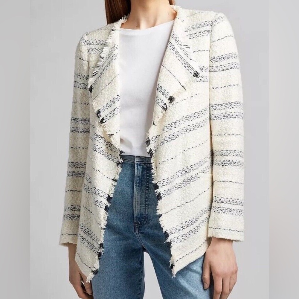 Express Navy Stripe Draped Boucle Blazer | S - image 1